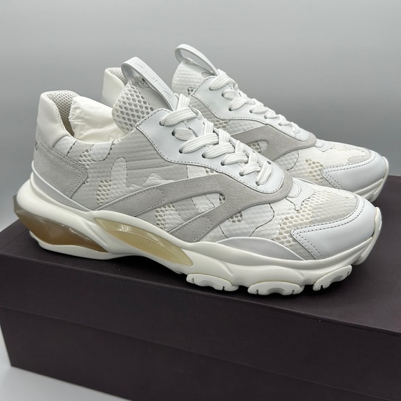 Valentino Garavani Bounce White Leather Camo Sneakers Size 40.5 EU / 10.5 US NIB